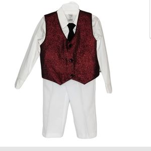 LITO Burgundy Red Jacquard Vest with Pants 4 PC Se